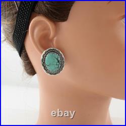 Stamped Native American Turquoise Sterling Silver Pierced Earrings