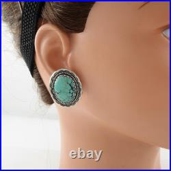 Stamped Native American Turquoise Sterling Silver Pierced Earrings