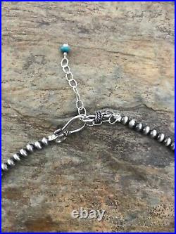 Sterling Silver 4mm Pearls with Turquoise Bead Necklace Choker. 14 inch