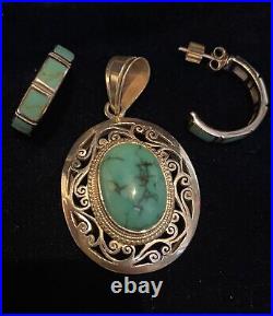 Sterling Silver 925 And Turquoise Pendant And Earrings