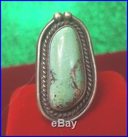 Sterling Silver Antique Green Turquoise Ring Old Pawn Native American