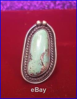 Sterling Silver Antique Green Turquoise Ring Old Pawn Native American