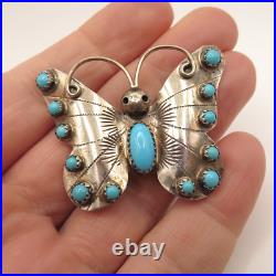 Sterling Silver Butterfly brooch Sleeping Beauty Turquoise signed Yazzie Family