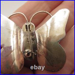 Sterling Silver Butterfly brooch Sleeping Beauty Turquoise signed Yazzie Family