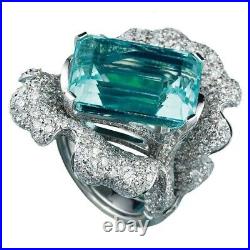 Sterling Silver Cocktail Ring 925 Cubic Zirconia Aquamarine Huge ADASTRA JEWELRY