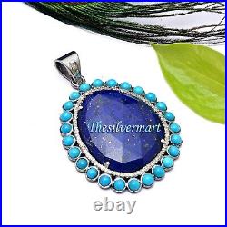 Sterling Silver Diamond Lapis Lazuli Turquoise Pendant Jewelry, Diamond, Turquoise