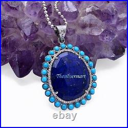 Sterling Silver Diamond Lapis Lazuli Turquoise Pendant Jewelry, Diamond, Turquoise