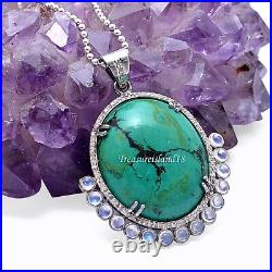 Sterling Silver Diamond Turquoise Moonstone Pendant Jewelry, Turquoise Pendant