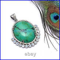 Sterling Silver Diamond Turquoise Moonstone Pendant Jewelry, Turquoise Pendant