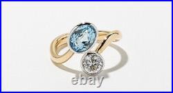 Sterling Silver Engagement Ring CZ Aqua Oval Round Toi Moi Yellow Bypass Jewelry