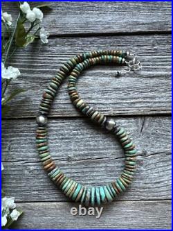 Sterling Silver Graduated Green Turquoise Bead Necklace. 18 inch