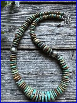 Sterling Silver Graduated Green Turquoise Bead Necklace. 18 inch