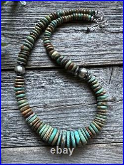 Sterling Silver Graduated Green Turquoise Bead Necklace. 18 inch