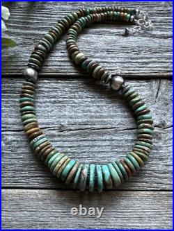 Sterling Silver Graduated Green Turquoise Bead Necklace. 18 inch