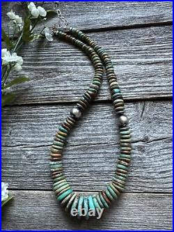 Sterling Silver Graduated Green Turquoise Bead Necklace. 18 inch
