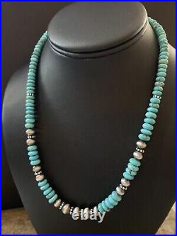 Sterling Silver Graduated Turquoise Bead Necklace