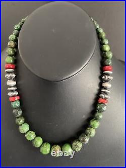 Sterling Silver Green Turquoise Bead Necklace 18 Inch