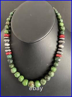 Sterling Silver Green Turquoise Bead Necklace 18 Inch