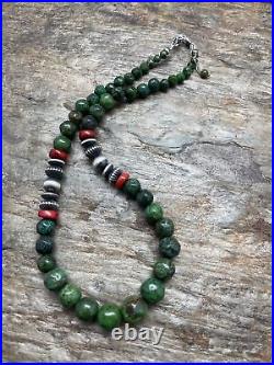 Sterling Silver Green Turquoise Bead Necklace 18 Inch