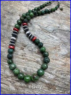 Sterling Silver Green Turquoise Bead Necklace 18 Inch