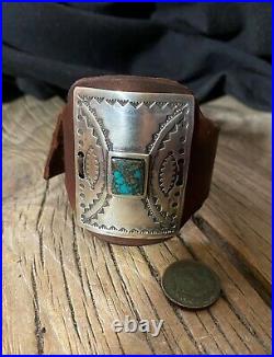 Sterling Silver Ketoh Cuff Bracelet Leather Natural Turquoise by Sundance Artist