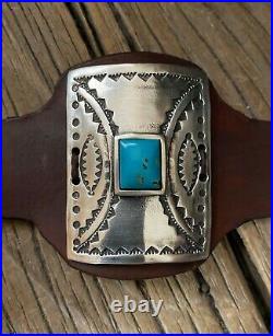 Sterling Silver Ketoh Cuff Bracelet Leather Natural Turquoise by Sundance Artist