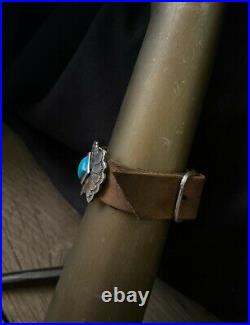 Sterling Silver Leather & Natural Turquoise Concho Cuff Bracelet Beautiful