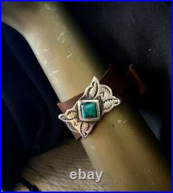 Sterling Silver Leather & Natural Turquoise Cuff Concho Bracelet New Style