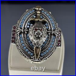 Sterling Silver Lion Head Ring Ruby Eyes, Turquoise, Gothic Sword Jewelry Sterling Silver Lion Head Ring Ruby Eyes, Turquoise, Gothic Sword Jewelry
