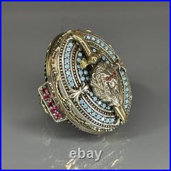 Sterling Silver Lion Head Ring Ruby Eyes, Turquoise, Gothic Sword Jewelry Sterling Silver Lion Head Ring Ruby Eyes, Turquoise, Gothic Sword Jewelry