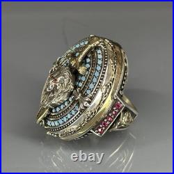 Sterling Silver Lion Head Ring Ruby Eyes, Turquoise, Gothic Sword Jewelry Sterling Silver Lion Head Ring Ruby Eyes, Turquoise, Gothic Sword Jewelry