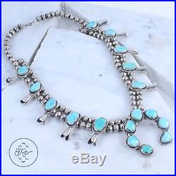Sterling Silver NAVAJO Turquoise Squash Blossom 115.2g Necklace (21.5)