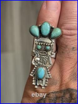 Sterling Silver Native American Southwest Turquoise Kachina Cluster Adj Ring 925 Sterling Silver Native American Southwest Turquoise Kachina Cluster Adj Ring 925