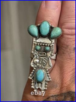 Sterling Silver Native American Southwest Turquoise Kachina Cluster Adj Ring 925 Sterling Silver Native American Southwest Turquoise Kachina Cluster Adj Ring 925