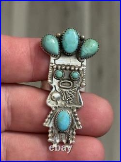 Sterling Silver Native American Southwest Turquoise Kachina Cluster Adj Ring 925 Sterling Silver Native American Southwest Turquoise Kachina Cluster Adj Ring 925