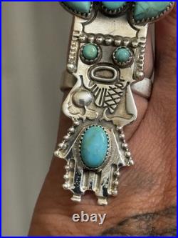 Sterling Silver Native American Southwest Turquoise Kachina Cluster Adj Ring 925 Sterling Silver Native American Southwest Turquoise Kachina Cluster Adj Ring 925