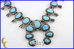 Sterling Silver Native American Squash Blossom Necklace Turquoise Stones