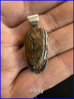 Sterling Silver Native American TURQUOISE Matrix PENDANT SIGNED P. SANCHEZ 925