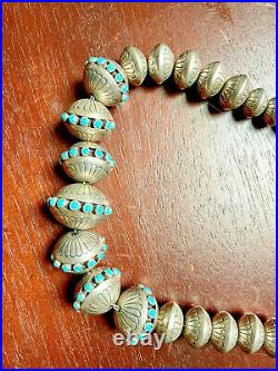 Sterling Silver Navajo Hand Carved Pearls Beads Graduated Turquoise 156 grams