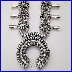 Sterling Silver Navajo Handmade Reversible Squash Blossom Necklace with Earrings