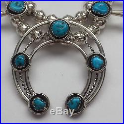 Sterling Silver Navajo Handmade Round Oval Turquoise Squash Blossom Necklace Set