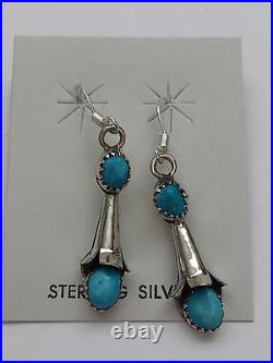Sterling Silver Navajo Round Oval Double Turquoise Squash Blossom Necklace Set