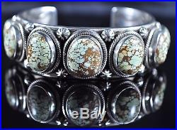 Sterling Silver Navajo Row Cuff Bracelet Treasure Mountain Turquoise By Ned Nez