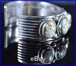 Sterling Silver Navajo Row Cuff Bracelet Treasure Mountain Turquoise By Ned Nez