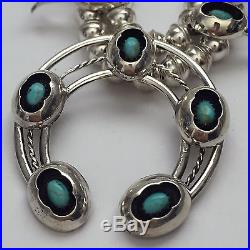 Sterling Silver Navajo Shadowbox Turquoise Stone Squash Blossom Necklace Set