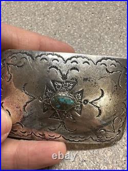 Sterling Silver Navajo Southwestern Turquoise Belt Buckle