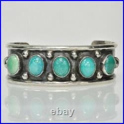 Sterling Silver Navajo Unmarked Turquoise Five Stone Open Cuff Bangle Bracelet