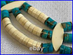 Sterling Silver Necklace Turquoise Zuni 3 Strand Disc Bead 16.5 Fine Jewelry