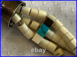 Sterling Silver Necklace Turquoise Zuni 3 Strand Disc Bead 16.5 Fine Jewelry