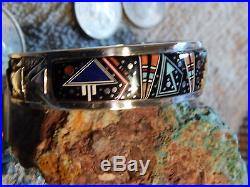 Sterling Silver Night Sky & Geo Designs micro Inlay Bracelet Navajo Calvin Begay